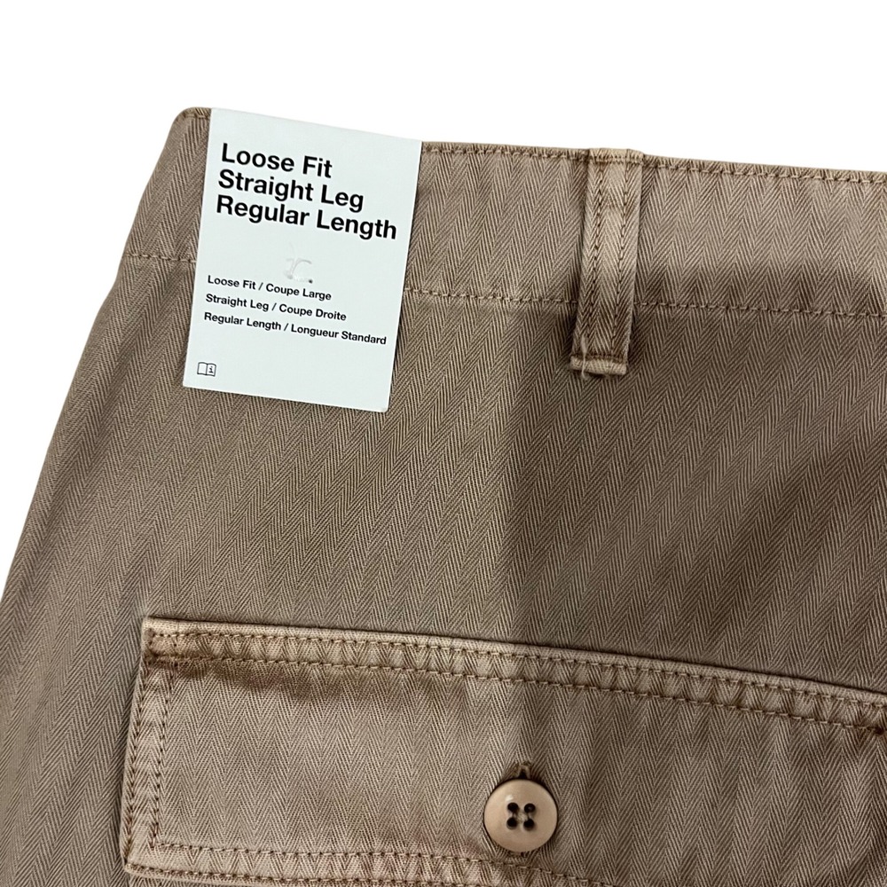 Nike Life Mens Herringbone Chino Pants Khaki Brown Loose Fit Straight Leg 38 NEW - Picture 7 of 11